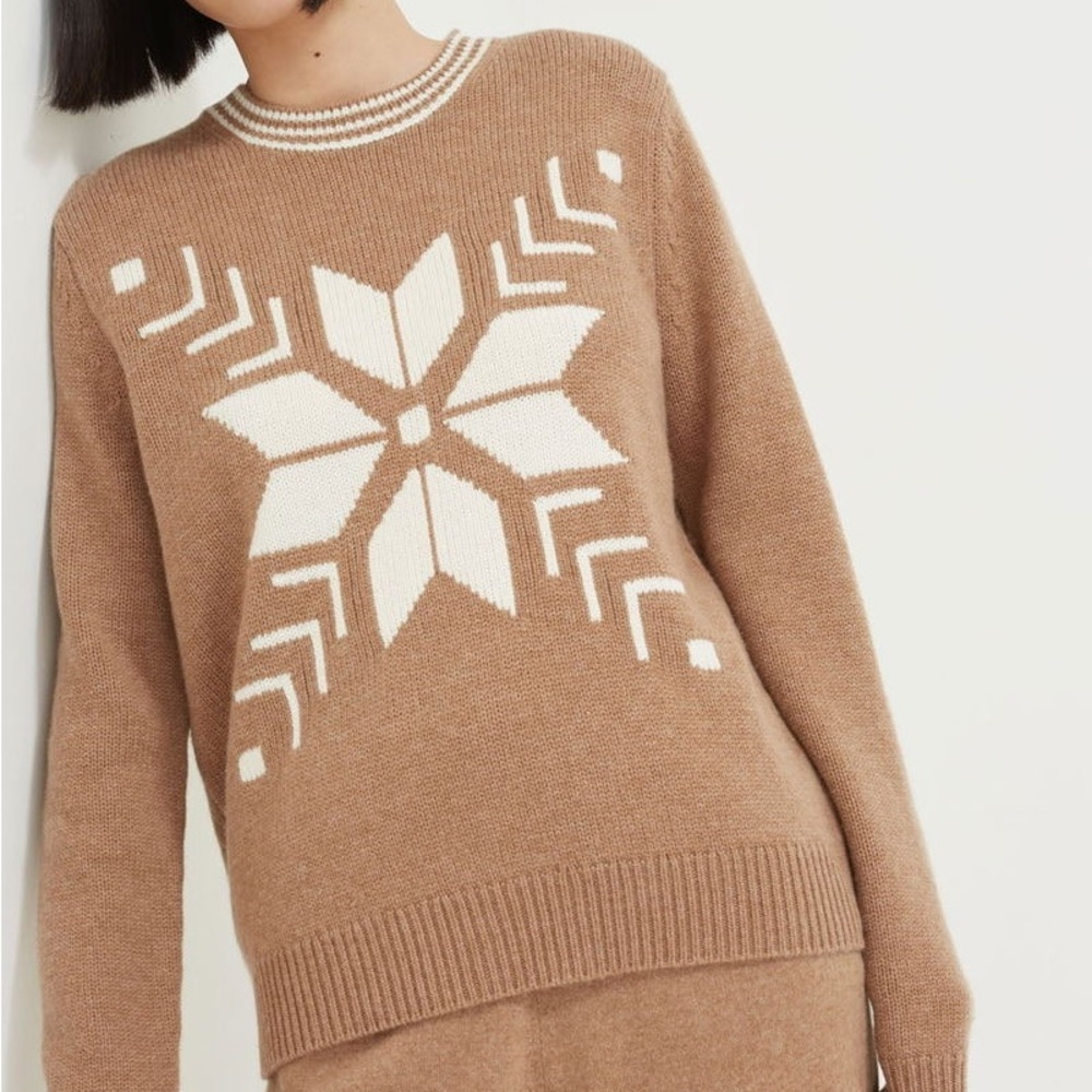 Chinti Parker Sweater Wool Cashmere Crewneck Snowflake Chunky Knit Pullover Sz L